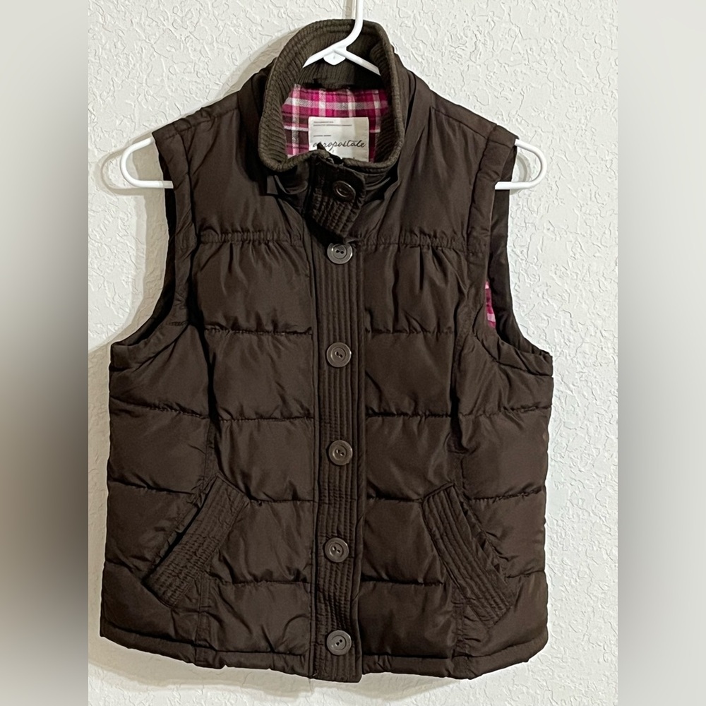 Aeropostale Women’s Chocolate Brown Quilted Puffer Vest Y2K Preppy Size L - Picture 2 of 11